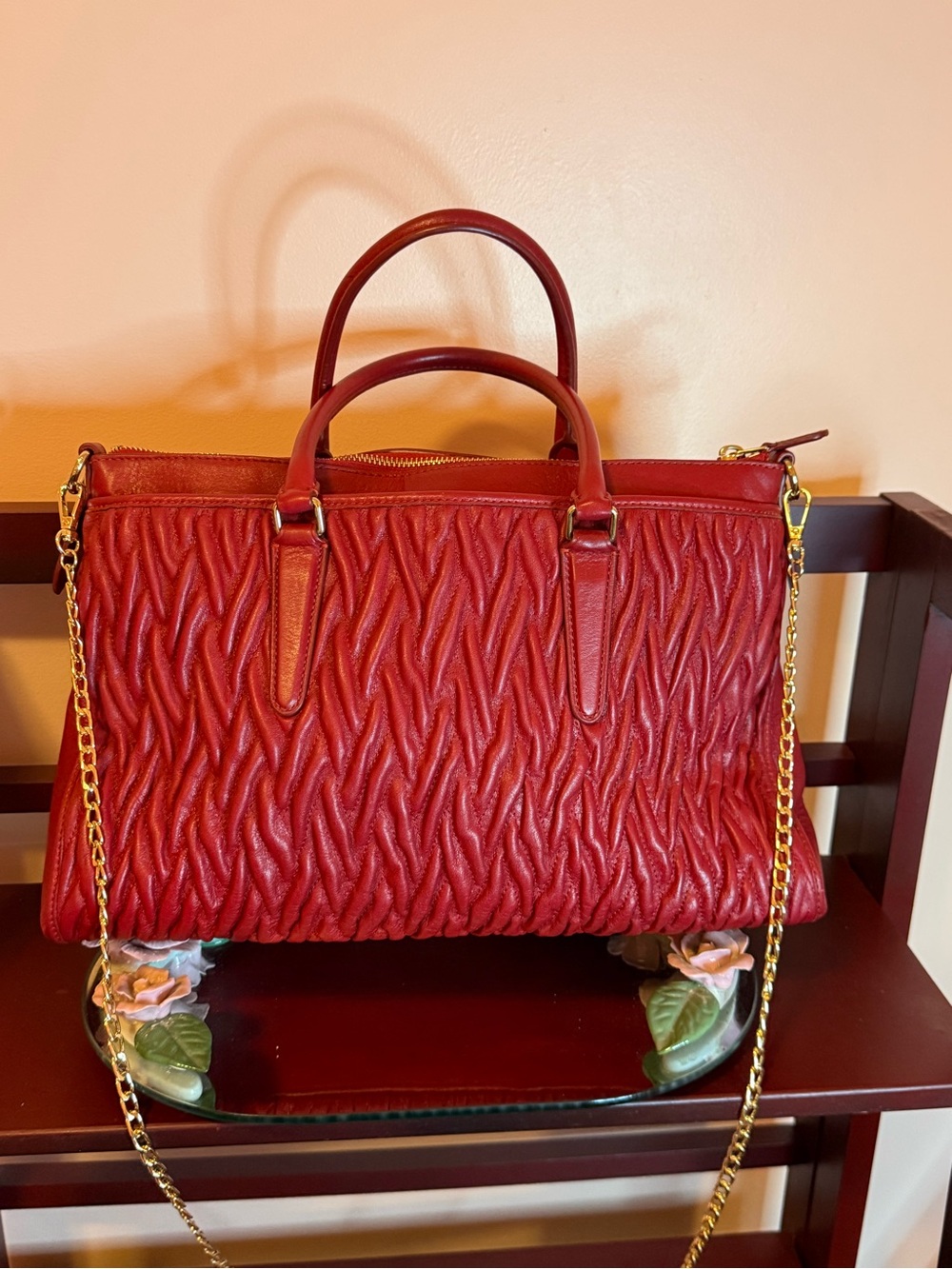 Coach Quilted Red Leather Satchel with Top Handles - Picture 2 of 10